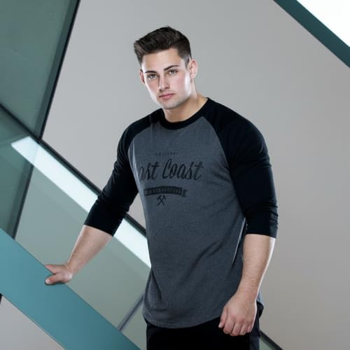 Image of HOT BUTTON Raglan Pattern Round Neck Slim Fit Full Sleeves Casual T Shirt for Men Black & Grey Pack of 1
