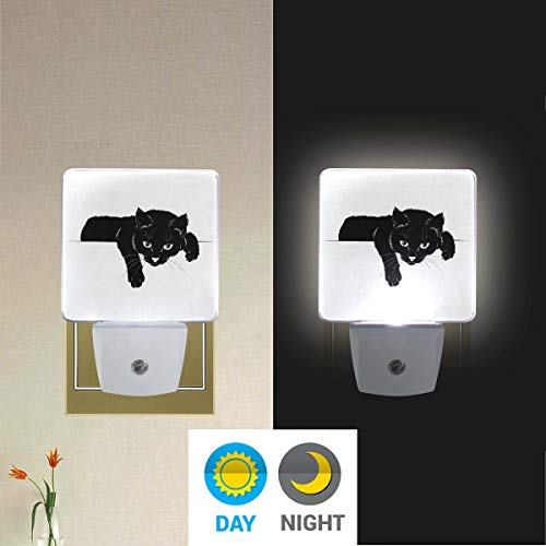 Naanle Set Of 2 Black Cat Hanging Silhouette On White Auto Sensor Led Dusk To Dawn Night Light Plug In Indoor For Adults #TOP4