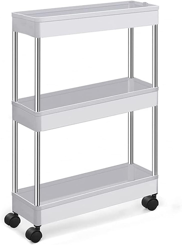 Slim Storage Cart 2 Tier/3 Tier/4 Tier Mobile Shelving Unit Organizer Bathroom Organization Slide Out Cart Snack Cart with Wheels for Kitchen (Color : 3 Tier Size : Width)