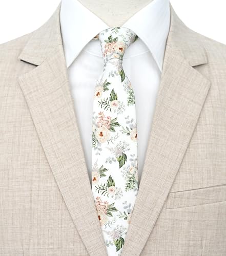 Image of BELLUNO Men's Cotton Floral Skinny Tie, 2.5 inch Width, with Gift Box