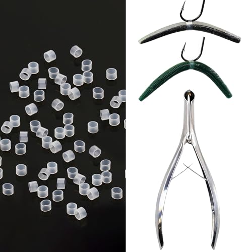FishTrip 210pcs Wacky Worm O-Rings with Installation Tool, Wacky Rigging Senkos Soft Plastic Worms Stickbaits, Silicone Bait Saver O-Rings for Bass Fishing Wacky Rig or Neko Rig