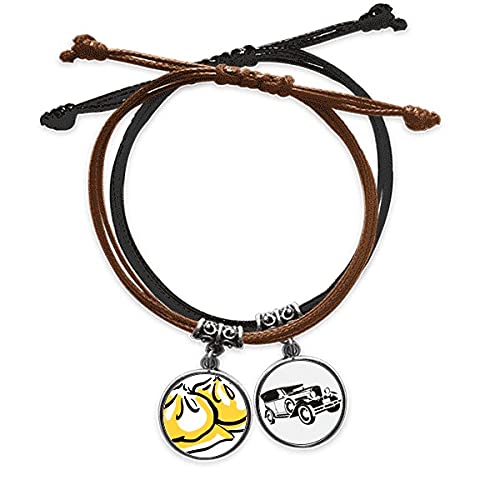 Bracelet cuir minibus plat et gourmette corde main chaîne tendance