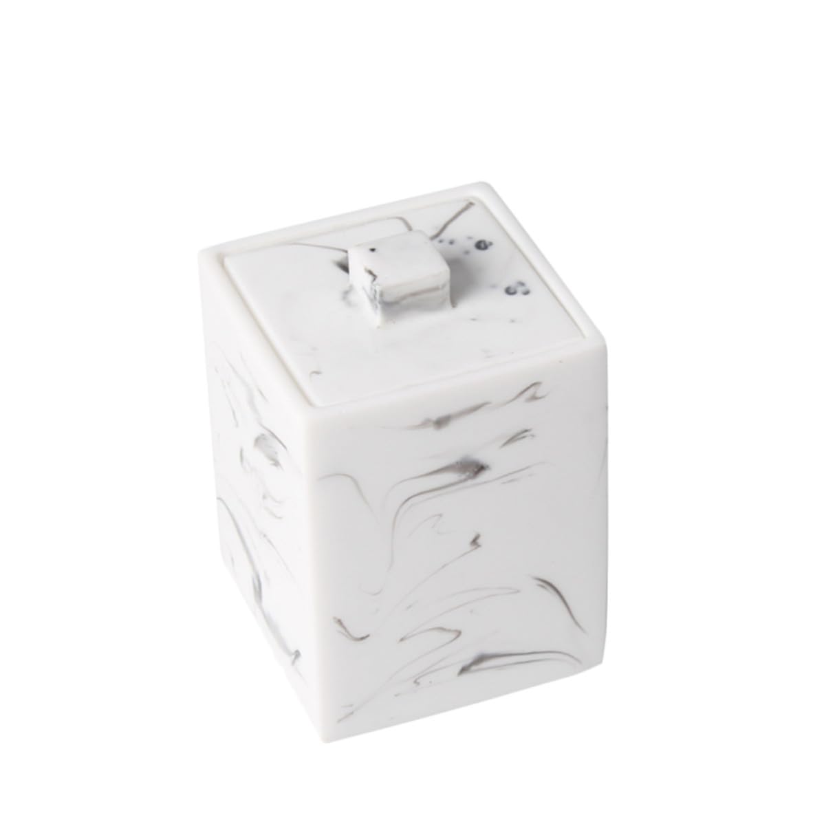 Boîte de rangement en résine blanc effet marbre pour cotons-tiges et maquillage
