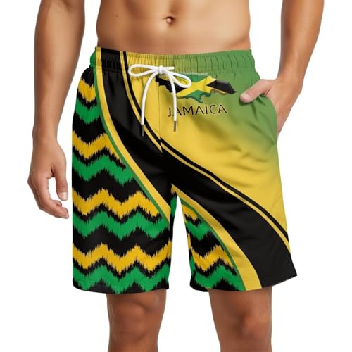 Jamaica Flag Hawaiian Men's Beach Shorts Swim Trunks Quick Dry Casual Polyester Swim Shorts with Pockets
