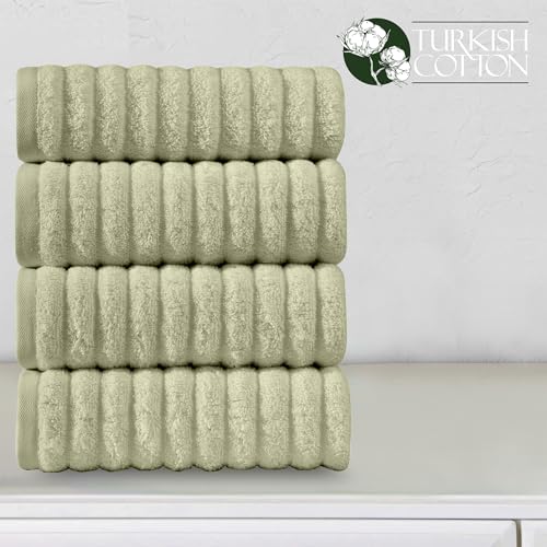 Image of Elegant Comfort Luxury 100% Turkish Cotton Corduroy Ribbed 4 Pack Hand Towel Set 16 x 28 Inch - Absorbent, Super Soft, Quick Dry, Premium Towels for Bathroom, Gym, Spa and Hotel Use, Mint Green