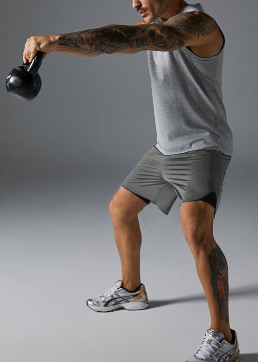 COOFANDY Men's 2 in 1 Running Shorts 2 Pack Athletic Shorts Quick Dry Gym Training Workout Shorts with Pockets - Image 3