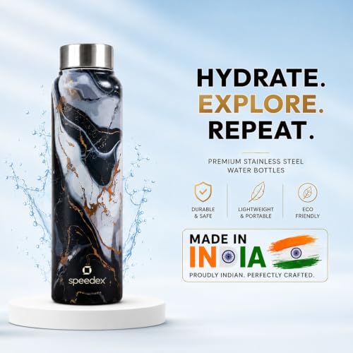 Image of Speedex Stainless Steel Printed Water Bottle 1 Ltr 1000 ml, BIS Approved, Leak Proof Screw Cap Bottle for Office, School, Travel, Daily Use for Men, Women, Kids, Adults, Midnight Marble, Set of 3