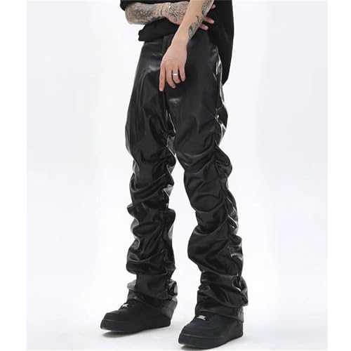 Men's Hip Hop Pleated Pu Leather Pants Harajuku Retro Streetwear Loose Fit Ruched Casual Straight Leg Trousers2