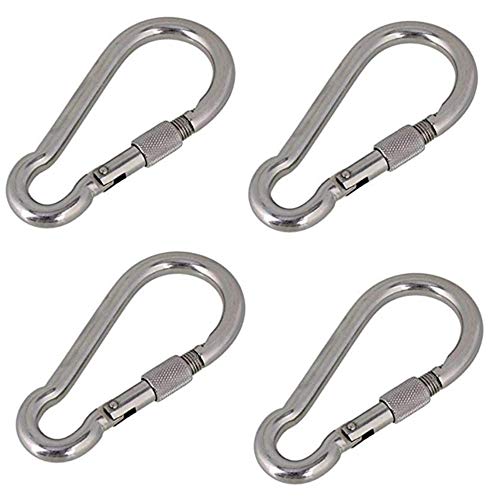 Marine Part Depot Four Stainless Steel Carabiner Spring Snap Links with Screw Lock 3-1/8