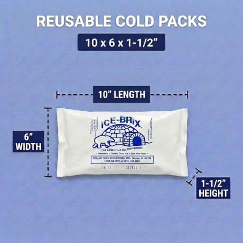 Image of ICE-BRIX Reusable Gel Ice Packs for Shipping, 10 x 6 x 1.5 in White (9 Pack) - Extra Large Reusable Cold Packs for Frozen Food Shipping, Meal Kits, Coolers & Medical Mailers