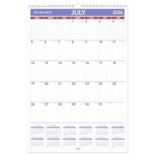 AT-A-GLANCE Wall Calendar 2026-2027 Planner Academic 12-Month July-June Monthly 15-1/2 x 22-3/4 Ruled Daily Blocks (AY328)