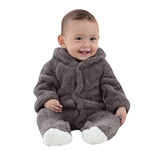 Toddler Baby Boys Girls Hooded Romper Fleece Solid Color Cute Bear Ears Winter Keep Warm Jumpsuit Romper3