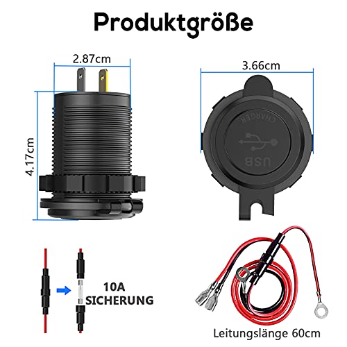 Motorrad USB Steckdose mit 36W Quick Charge 3.0 für 12V/24V Fahrzeuge