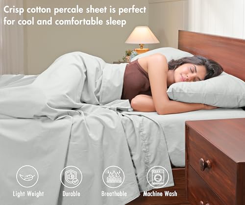 Image of RUVANTI 100% Cotton Percale Sheets California King - Crisp Cooling Summer Bed Sheets for Hot Sleepers, Deep Pocket 12 inch, Soft Peach Finish, Breathable & Durable Hotel-Style 4 Piece Set, Mineral