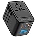 Produktbild decqle Reiseadapter Weltweit, Universal Reisestecker mit 2 USB-C (PD 20W), 1 USB-A und 1 AC Steckdose, Internationaler Steckdosenadapter, Universaladapter für EU, UK, US, AU (Schwarz)