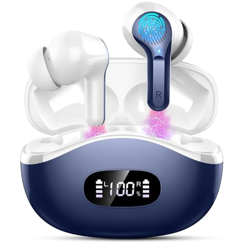 Image of Wireless Earbuds, 2026 Bluetooth 5.4 Headphones NEW Ear Buds 40H Bass Stereo in-Ear Earphones ENC Noise Cancelling Earbuds with 4 HD Mic, USB-C LED Display IP7 Waterproof Sport Headset for Android iOS