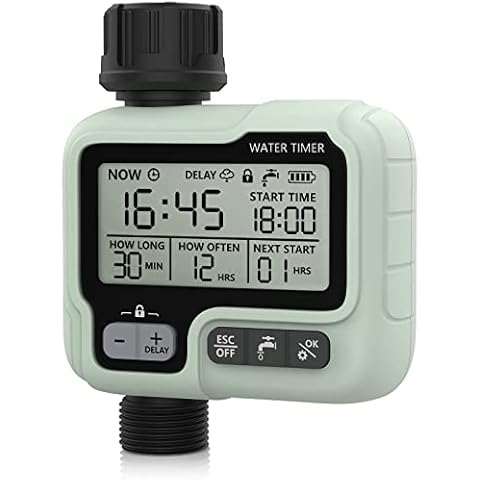 CROSOFMI Sprinkler Timer,Water Timer Digital Programmable Garden Lawn Hose Faucet Timer Irrigation System Controller/Child Lock Mode/Auto&Manual Mode/Rain Delay/IPX5 Cover