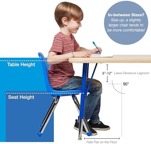 FDP 12" School Stack Chair, Stacking Student Seat with Chromed Steel Legs and Ball Glides; for in-Home Learning or Classroom - Blue (6-Pack), 10359-BL