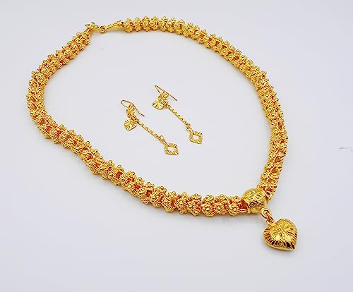 Heart Pikun Flower 22k 23k 24k Thai Baht Yellow Gold GP Necklace Pendant Jewelry Women2