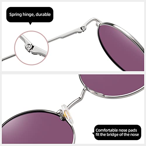 Image of MEETSUN Small Round Polarized Sunglasses for Men Women UV400 Metal Frame | Retro hippie circle sun glasses, for driving costume, party accessories, lightweight, stress-free fit, spring hinges