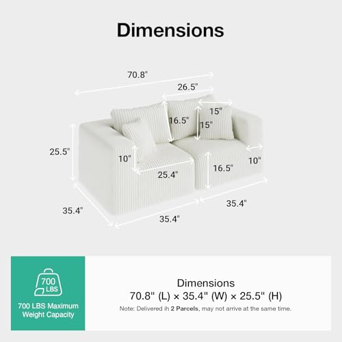 Image of Novilla 70.8 inch Modular Loveseat Sofa, Small Space Sectional Couch, Modern Cloud Sofa with Smarts Coil Support, Boneless Sectional Couch for Living Room Apartment, No Assembly Required, Beige