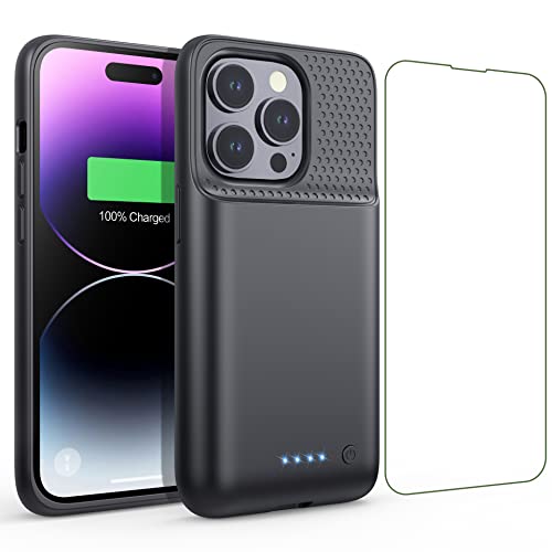 Feob Batterifodral för iPhone 14 Pro (6,1 tum) 7 200 mAh, uppladdningsbart externt batteri, kraftfull, bank, bärbar laddare, fodral, batterifodral, för iPhone 14 Pro, svart