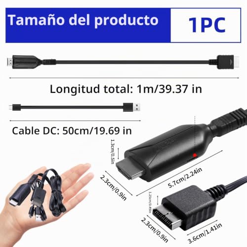 Miniatura 3 de Cocoho Adaptador Ps1 Ps2 A Hdmi Cable, Convertidor Ps1 Ps2 A Hdmi 720p 1080p,Cable De Ps2 Ps1 A Hdmi Convertidor Multifunción Para Consolas De Juegos Cable Tv Monitor Hdtv 100 Cm 39,3 Pulgadas