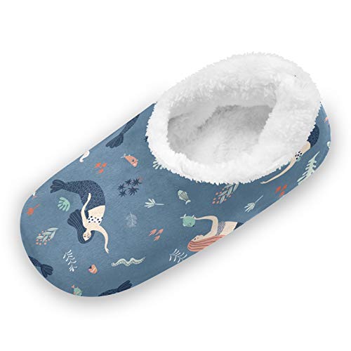 TropicalLife LUCKYEAH Ocean Sea Mermaid House Pantuflas para mujeres y hombres, zapatillas de pies peludos, cómodas y cálidas de espuma viscoelástica, zapatillas de felpa para interiores y e
