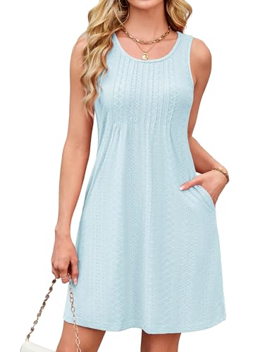 Image of Kikibell Casual Dresses for Women Round Neck Summer Mini Dresses Bathing Suit Cover Ups Blue S