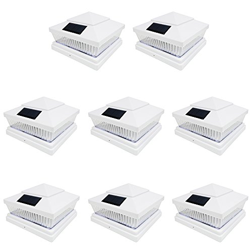 iGlow 8 Pack White Outdoor Garden 6 x 6 Solar SMD LED Post Deck Cap Square Fence Light Landscape PVC Vinyl Wood Bronze