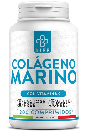 Colageno Marino Hidrolizado Puro 200 Cpr PiùLife Colágeno Con Vitamina C, Collagen Peptides Tipo 1 Suplemento Piel, Cabello Y Uñas, Articulaciones, 2400mg Colágeno Marino Hidrolizado Por Dosis