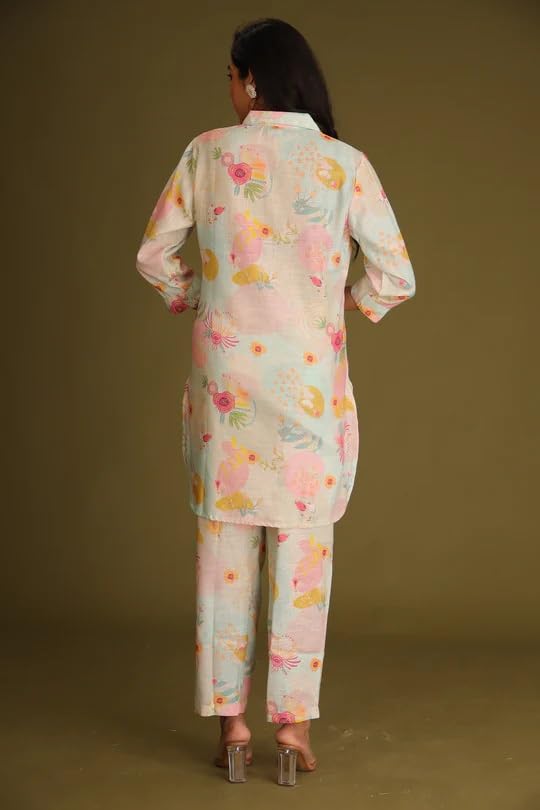 Greciilooks Co Ord Set For Women Stylish | Kurta Set For Women | Kurta Set | Ethnic Co Ord Set For Women | Full Sleeve Co-Ord Set (In, Alpha, 2Xl, Regular, Light Pink)