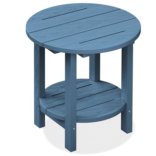 SERWALL Round Outdoor Side Table HDPE Small Adirondack End Table 2-Tier Patio Side Table for Backyard Pool Porch Garden Lawn Navy