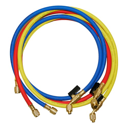 NAVAC NH5SC Refrigerant Hoses | 1/4 HVAC Charging Hoses with Ball Valve | Suitable for R410A R134a R-22 and Other Refrigerants | 5 Feet Long | 3-Color Hose Kit | 1 Year Warranty