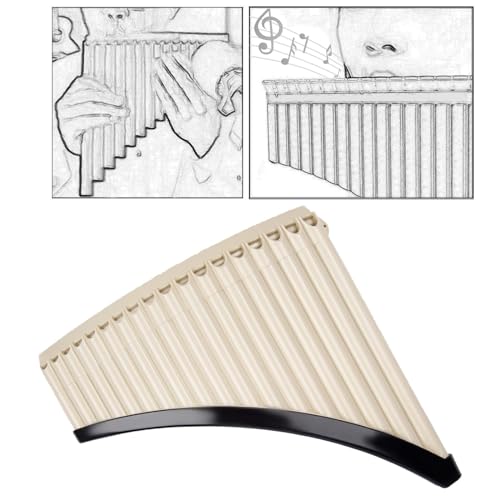 Luwecf Pan Flutes Folk Musical Instrument, Sliding Mouth Blowing Resin Pan Pipe Traditional for Woodwind Gifts Musical Gift, 18 Pipes beige