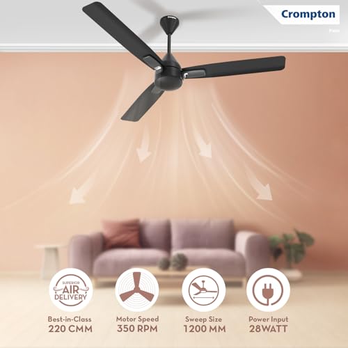 Image of Crompton Energion Caelum 1200mm BLDC Ceiling Fan | Remote & Regulator Control | Multiple Fan Pairing on Remote | BEE 5 Star Rated | High Air Delivery | Low Noise | 4 Years Brand Warranty | Matte Black