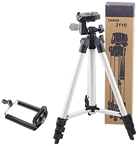 (SEASON SALE WITH 5 YEARS WARRANTY) Drumstone 3110 Adjustable Portable and Foldable Tripod Stand with Mobile Clip Holder Bracket, Camera Holder with Bag, Fully Flexible Mount with 3 Dimensional Head for All Phones and Camera