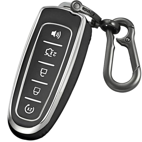 Kirsnda for Ford key fob cover case with keychain Soft TPU Protection key Shell/skin 5 Buttons fit C-Max Edge Escape Expedition Explorer Flex Focus Taurus Remote Key(Black)
