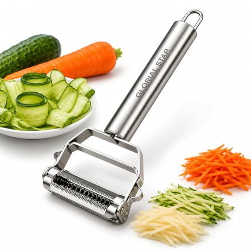 Image of 3 in 1 Vegetable Peeler for Kitchen with Julienne Blade | Fruit Peeler | Potato Peeler | Carrot Peeler | Cucumber Peeler | Eye Remover | Ergonomic Grip | Dishwasher Safe