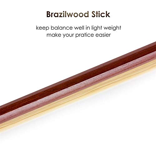 Amzz 4/4 Brazilwood Student Violin Bow With Round Stick, Ebony Frog, Mongolian Horse Hair, And Silver Wire Winding - Ideal For Beginner Practice #TOP7