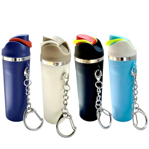 Pyotivol 4Pack Mini Owala Keychain Chapstick Holder Key Chain Mini Stanley Cup Keychain for Women Man Girls Handbag Backpack(Black Blue & White)