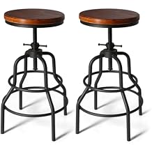 Set of 2 Vintage Bar Stools-Counter Bar Height 23.6-29.5inch Adjustable-Industrial Kitchen Dining Stool for Island-Farmhouse Coffee Chairs