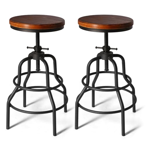 Set de 2 Butacos Vintage de Barra con Altura Ajustable 23.6-29.5 pulgadas Estilo Industrial para Isla de Cocina miniatura 1