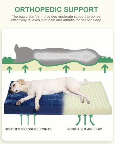 Image of KSIIA Orthopedic Dog Bed for Extra Large Dogs with Waterproof, Blue, 47x29 | Deluxe Soft Plush Dog Crate Bed, Washable Pet Mat with Removable Cover & Egg Crate Foam for Extra Large Dogs Sleeping