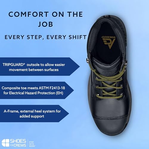 Shoes for Crews Redrock, Men's, Women's, Unisex 6 Inch Composite Toe Work Boots, Slip Resistant, Water Resistant, Black2