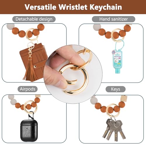 Image of KNGITRYI Wristlet Wallet for Women,RFID Keychain Wallet with Beaded Strap | 8 Card Slots,ID Window,Zipper Pocket,Leather Tassel,Compact Design
