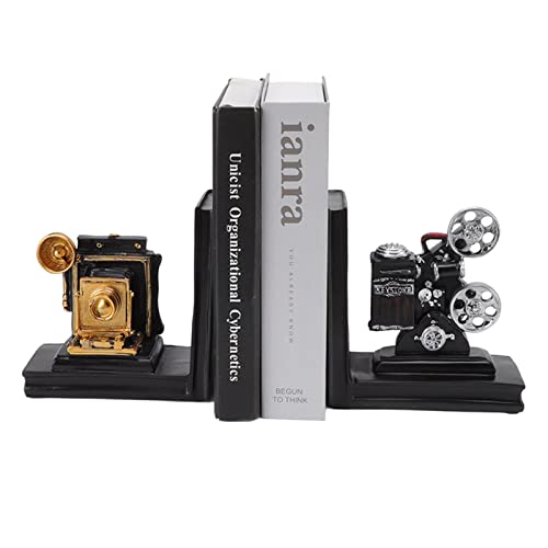 Bookends Decorative, One Pair Shelf Book Ends Movie Projector Designed Resin Bookend Decoration Book Shelf For Decor, Home, Office Or Kitchen Shelves Reader Love Gift #TOP1