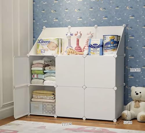 Image of Plastic Wardrobe for Kids Clothes - 6 Door Foldable Cupboard for Bedroom, Baby Clothes Storage Almirah with Doors, Collapsible Wardrobe Kids for Home (B5 Green)