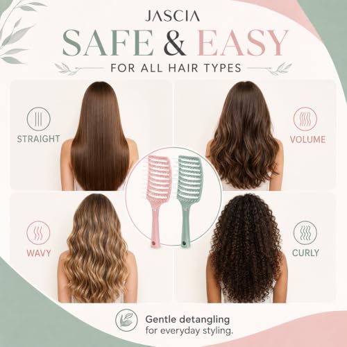 Image of Detangling Hair Brush for Women & Men, Portable Vented Paddle Hair Brush for Curly & Straight Hair, Rounded Tip Bristles, Lightweight Salon, Home & Daily Personal Grooming, Green, Pack of 1