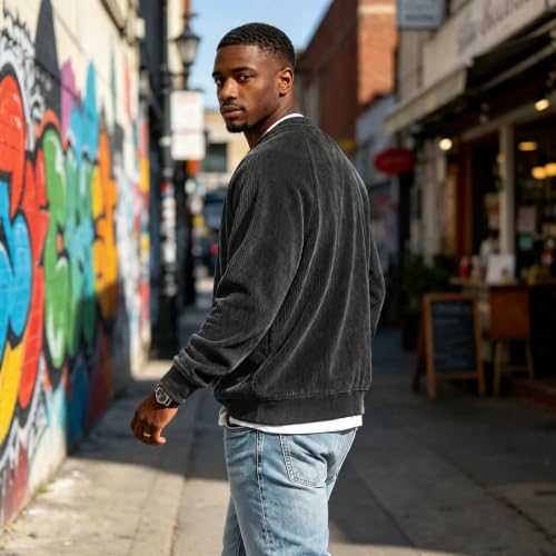 faweinjia Men's Corduroy Shirt 2 in 1 Faux Layered V Neck Shirt Fall Shirts - image 3